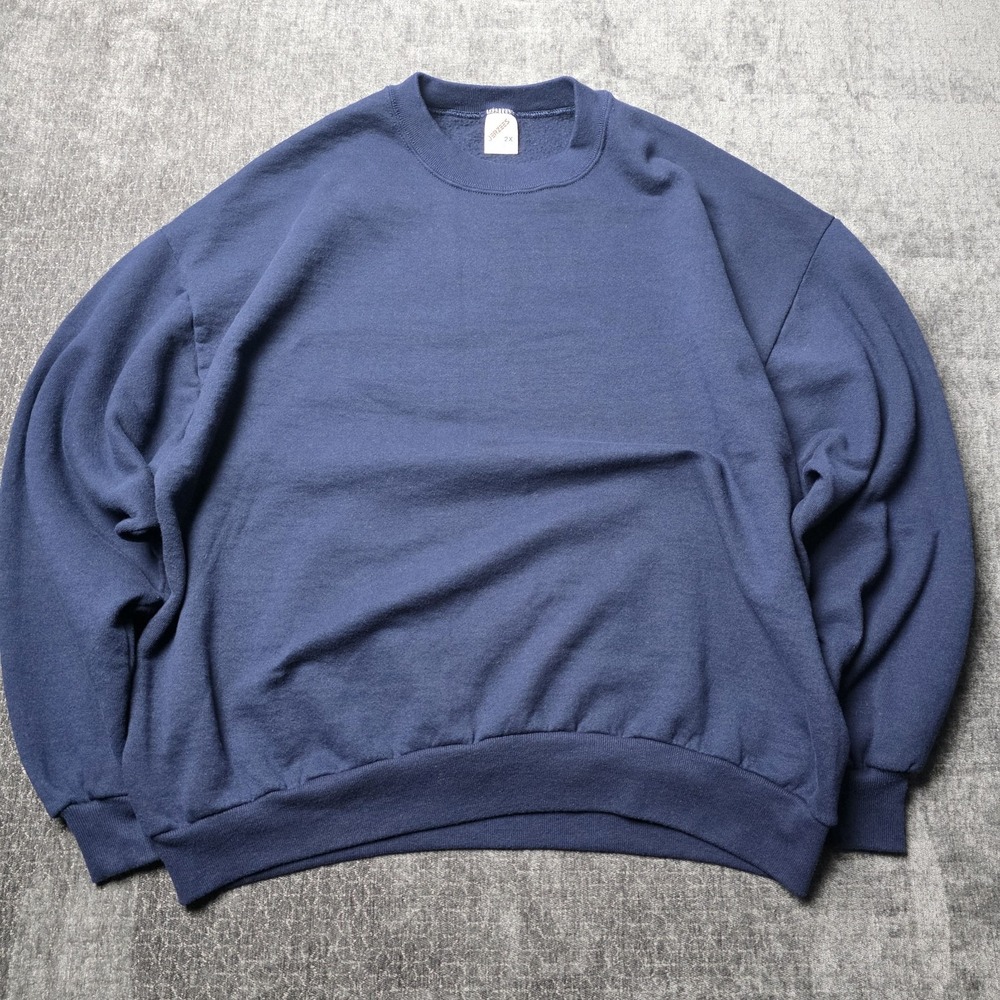 Vintage 90s Jerzees Blank Sweatshirt Mens 2XL XXL Navy Blue Crewneck Made in USA